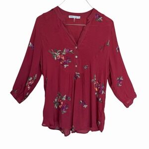 Figueroa & Flower Embroidered Burgundy Blouse Sz PM Flowers Gauze Camisole NWT